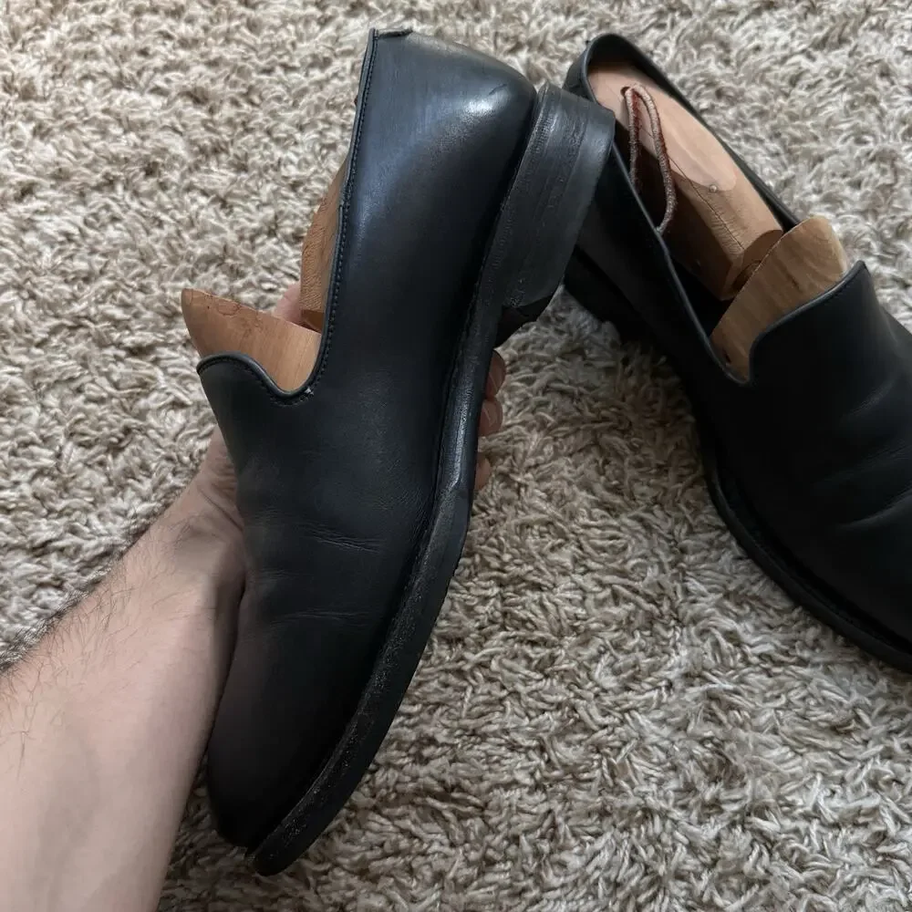 Jalan Sriwijaya Fortuna Shoes Black Leather Slip On Loafers Welted Men’s Size 8